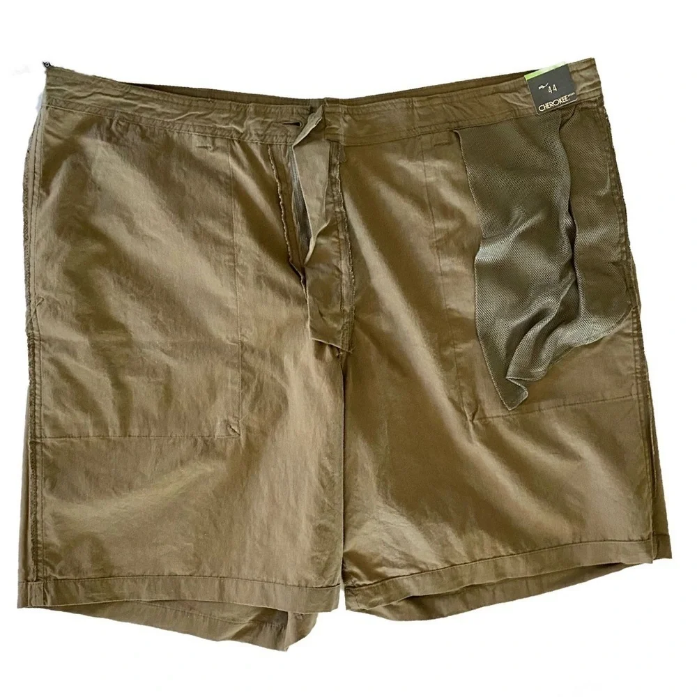 NWT - Cherokee Classic Green Chino Walking Shorts Velcro & Zipper Pockets Sz 44